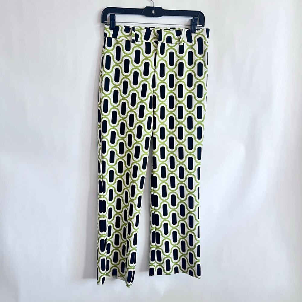 ZARA WOMENS GEOMETRIC PATTERN TROUSERS PANTS HIGH WAIST GREEN WHITE BLACK SIZE M